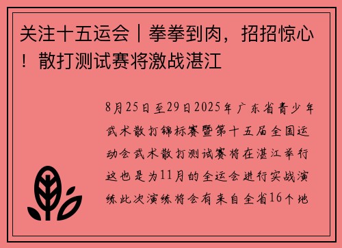 关注十五运会｜拳拳到肉，招招惊心！散打测试赛将激战湛江